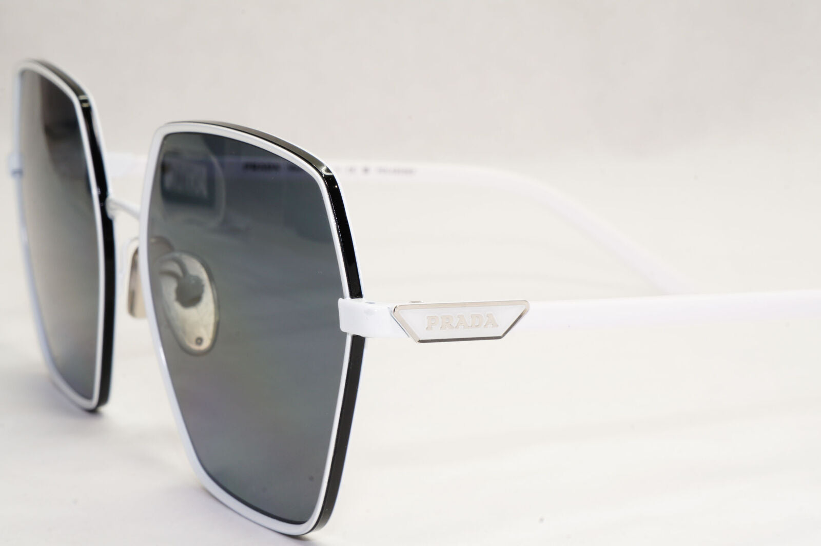 Prada Sunglasses White Polarized Grey Angular Square PR56YS SPR 56Y 461-5Z1 55mm