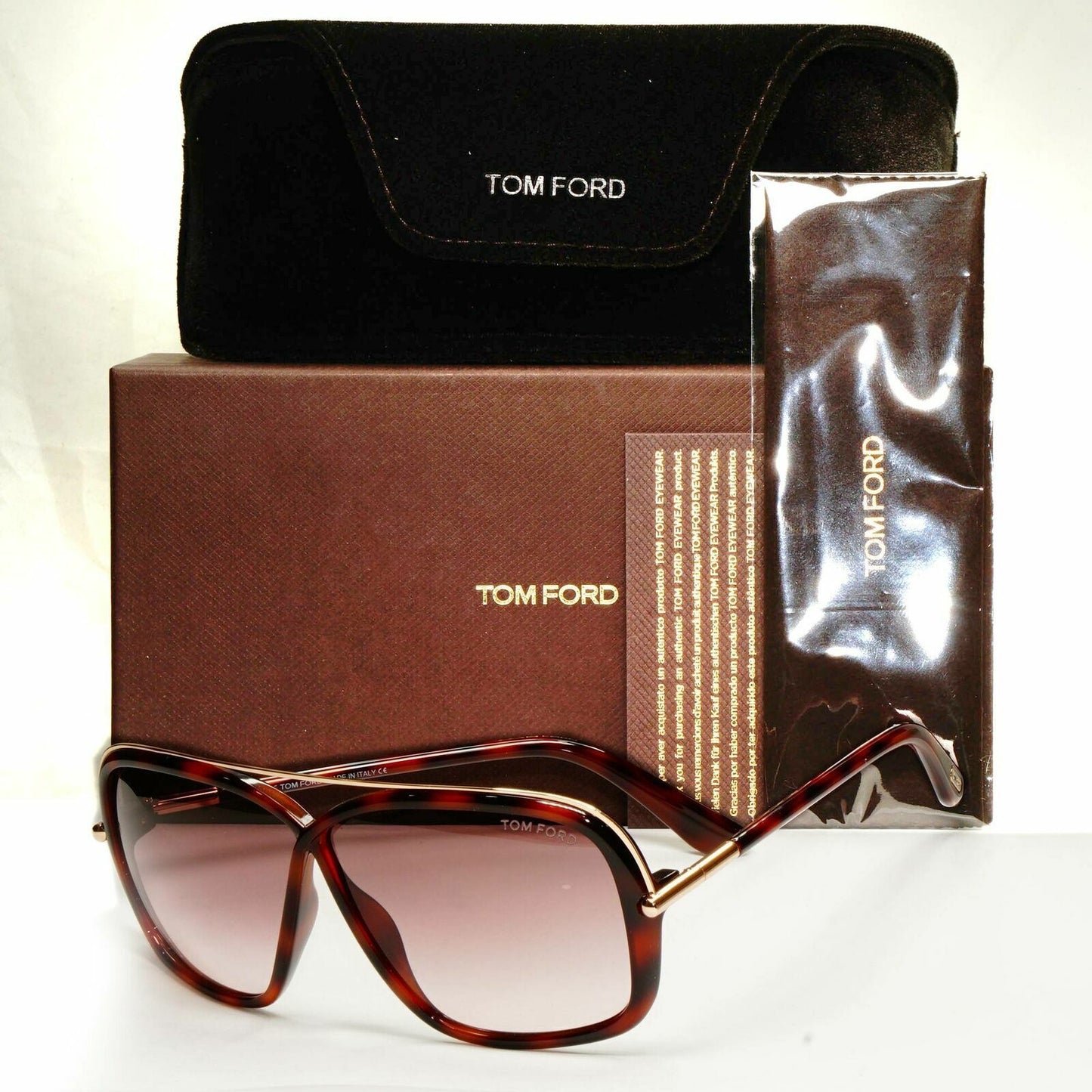 Tom Ford Brenda Sunglasses Square Brown Gradient Havana Gold TF455 52F FT0455