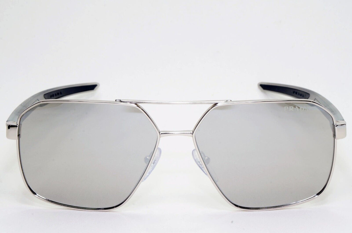 Prada Sunglasses Silver Mirror Grey Transparent PS55WS SPS 55W 1BC-07F 60mm