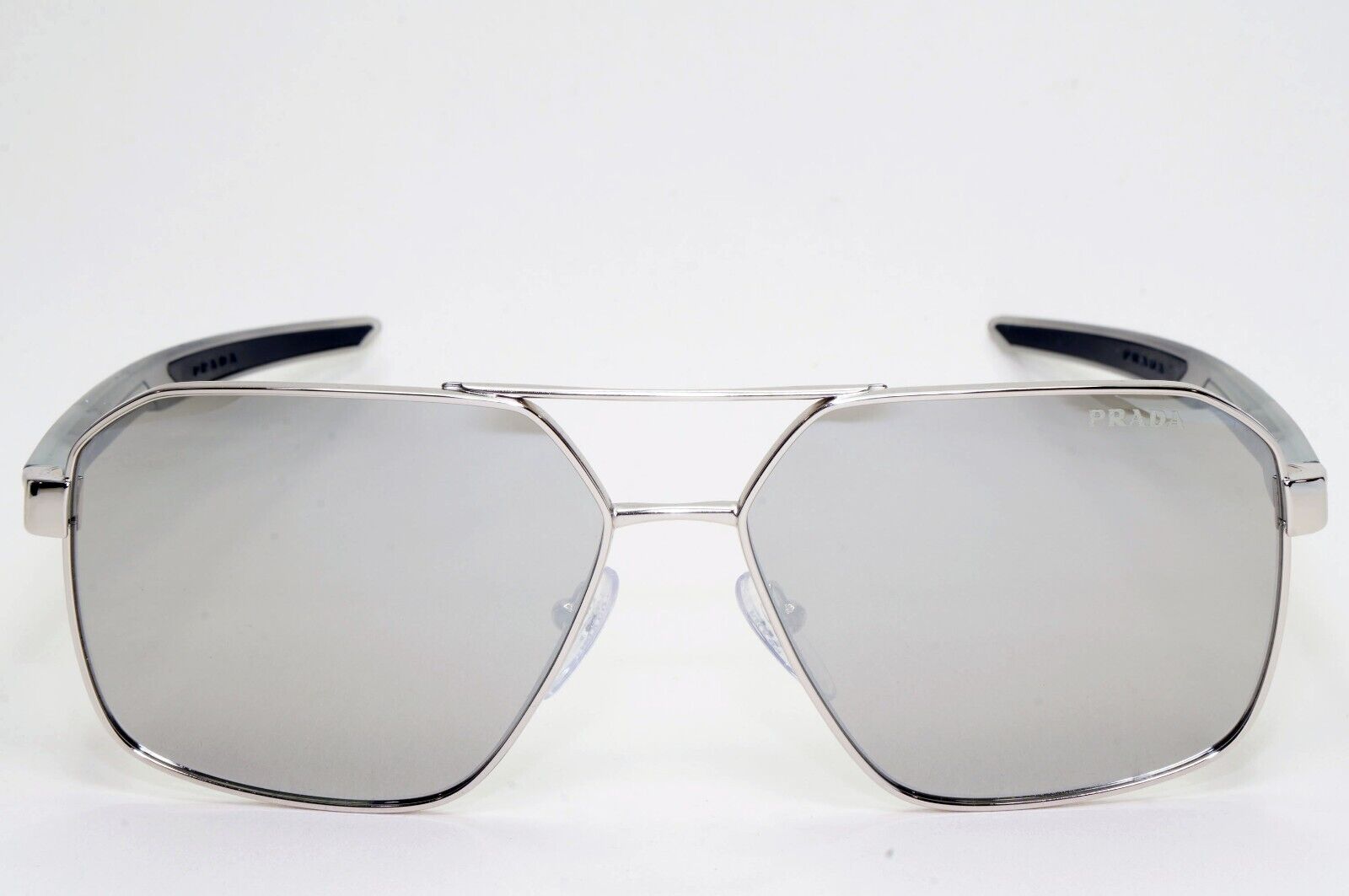 Prada Sunglasses Silver Mirror Grey Transparent PS55WS SPS 55W 1BC-07F 60mm