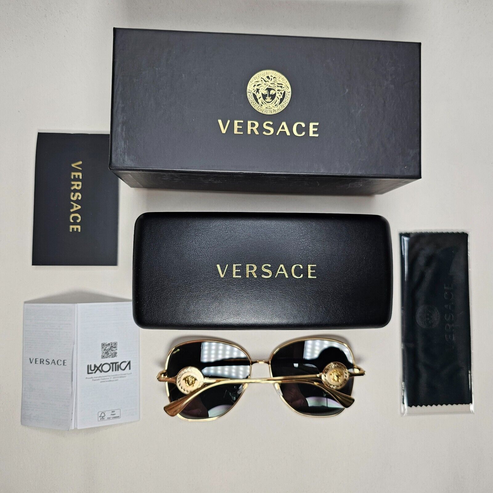Versace Sunglasses Gold Medusa Metal Black Square Large MOD VE 2256 1002/87 60mm