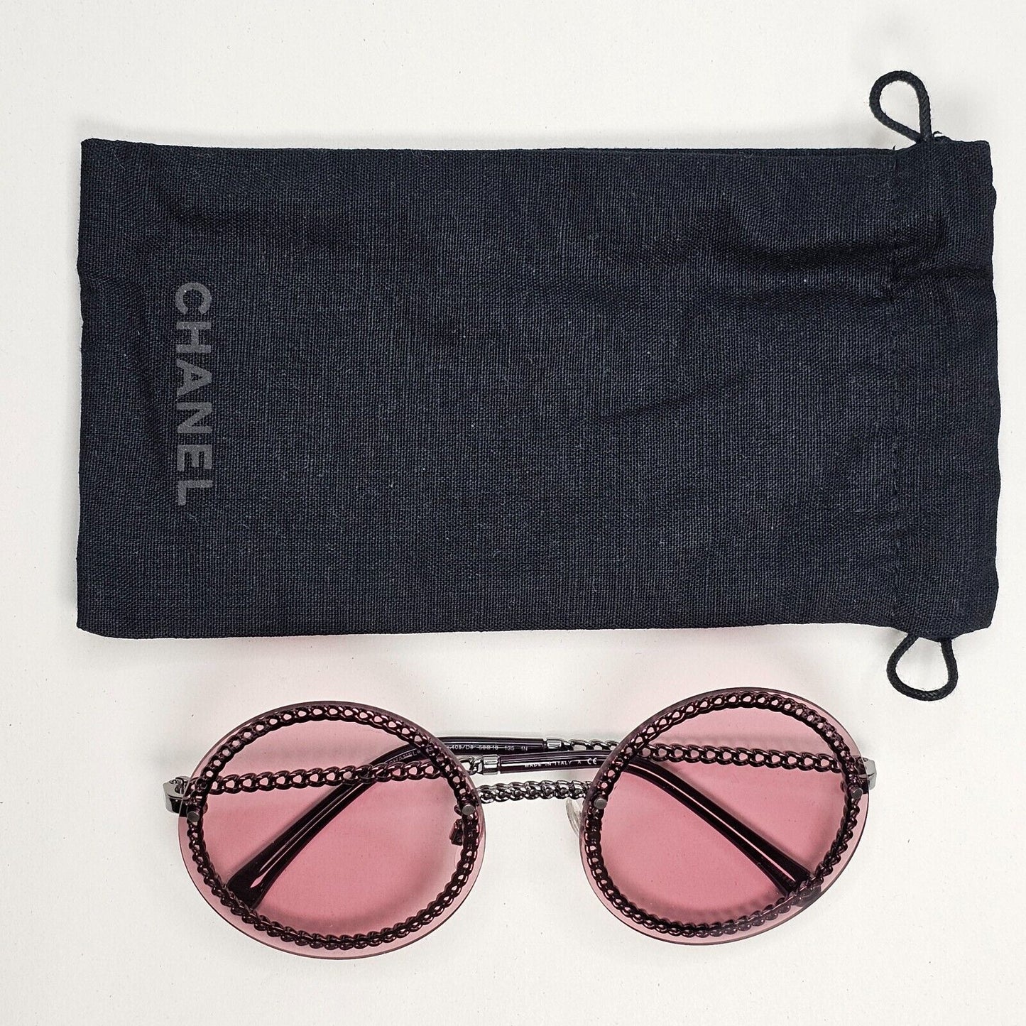 Chanel Sunglasses Chain Round Rimless Metal Grey Gunmetal Pink CH 4245 c.108/D8