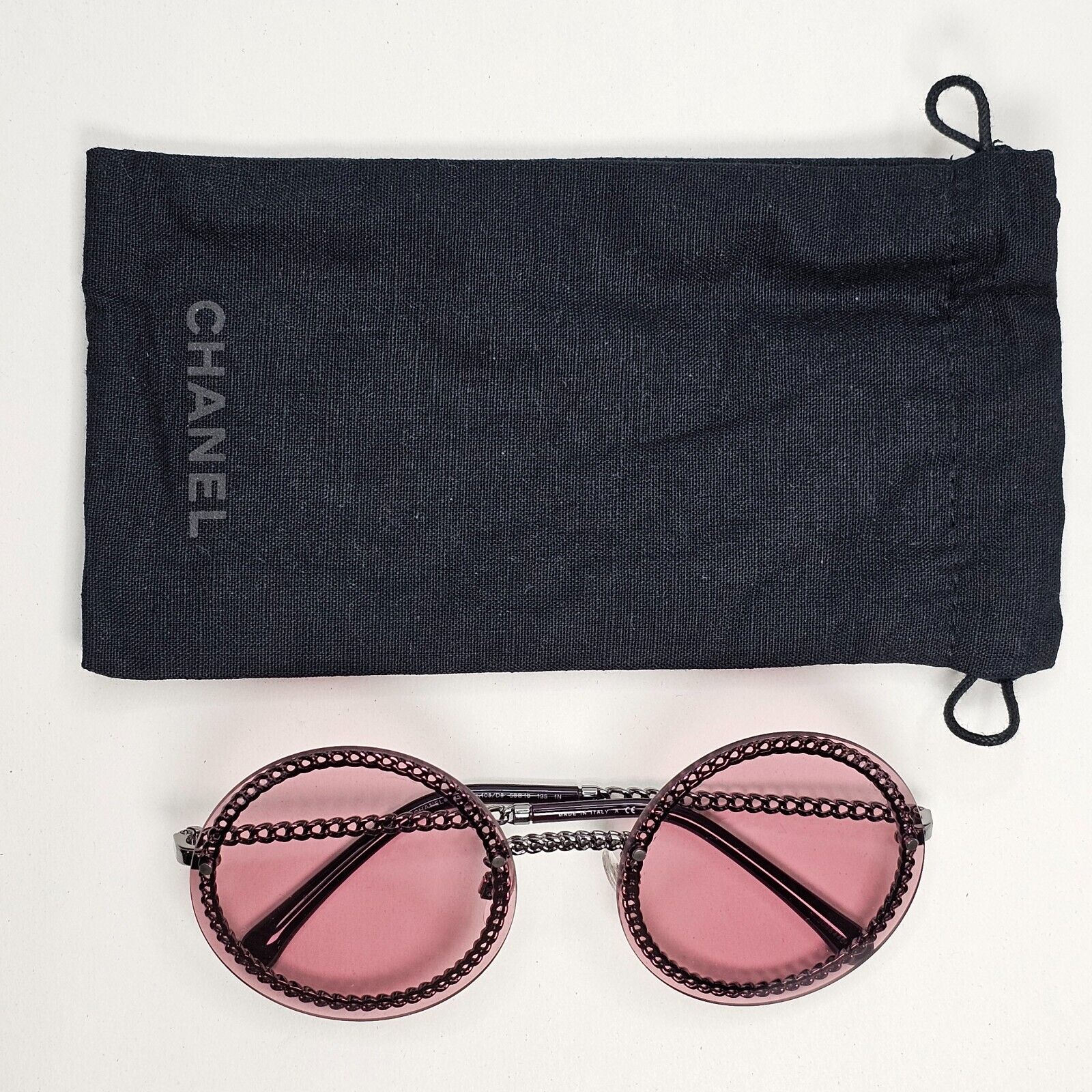 Chanel Sunglasses Chain Round Rimless Metal Grey Gunmetal Pink CH 4245 c.108/D8