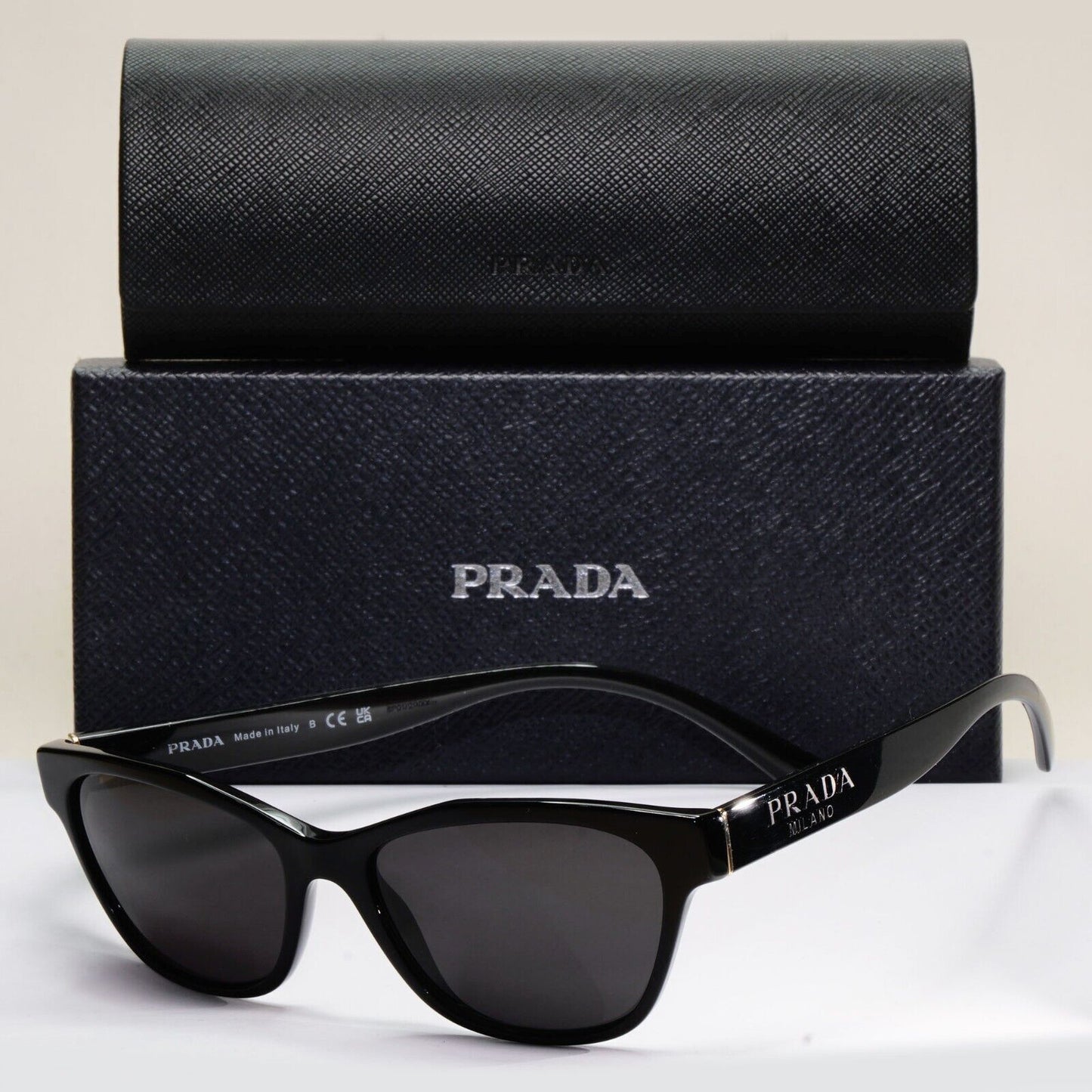 Prada Sunglasses Black Glossy Cat Eye Womens PR03WV VPR 03W 1AB-1O1 53mm