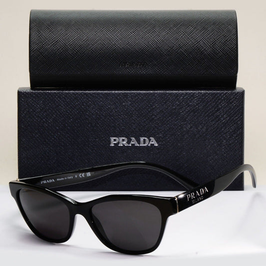Prada Sunglasses Black Glossy Cat Eye Womens PR03WV VPR 03W 1AB-1O1 53mm