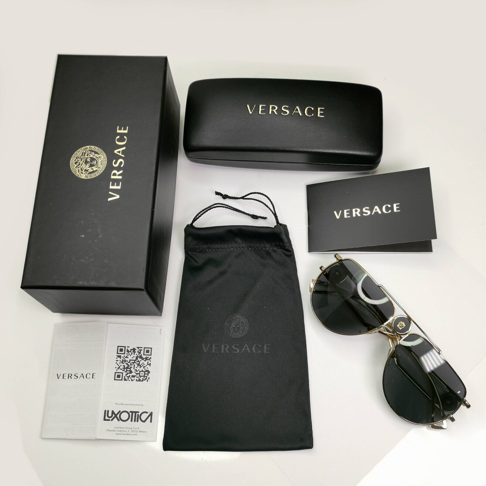 Versace Sunglasses Gold Grey Metal Medusa Pilot Navigator MOD VE 2225 1002/87