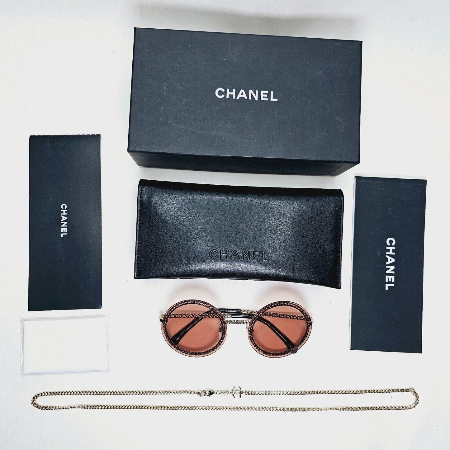Chanel Sunglasses Chain Gold Brown Round Rimless 4245 c.395/3 311024