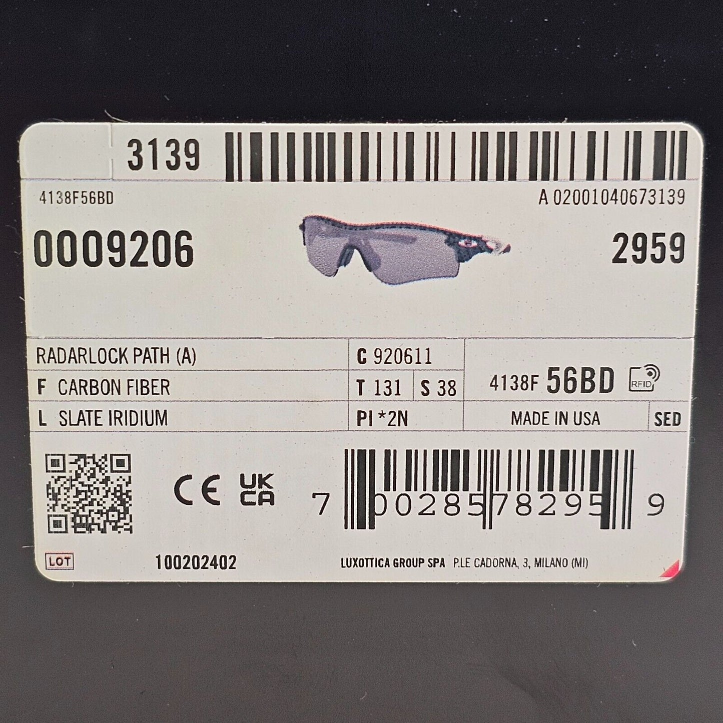 Oakley Sunglasses RadarLock Path A Carbon Fiber Slate Iridium Mirror OO 9206 11