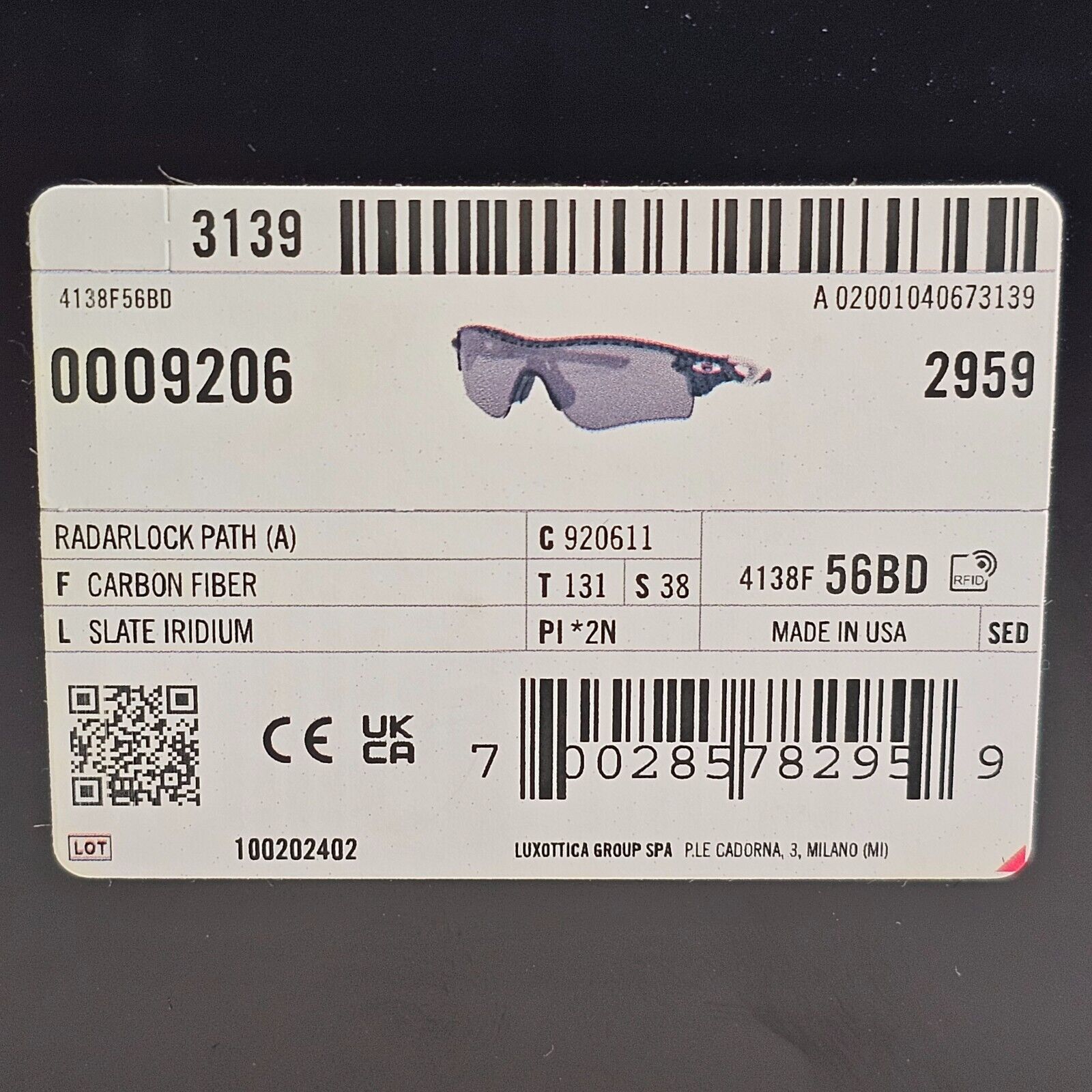 Oakley Sunglasses RadarLock Path A Carbon Fiber Slate Iridium Mirror OO 9206 11
