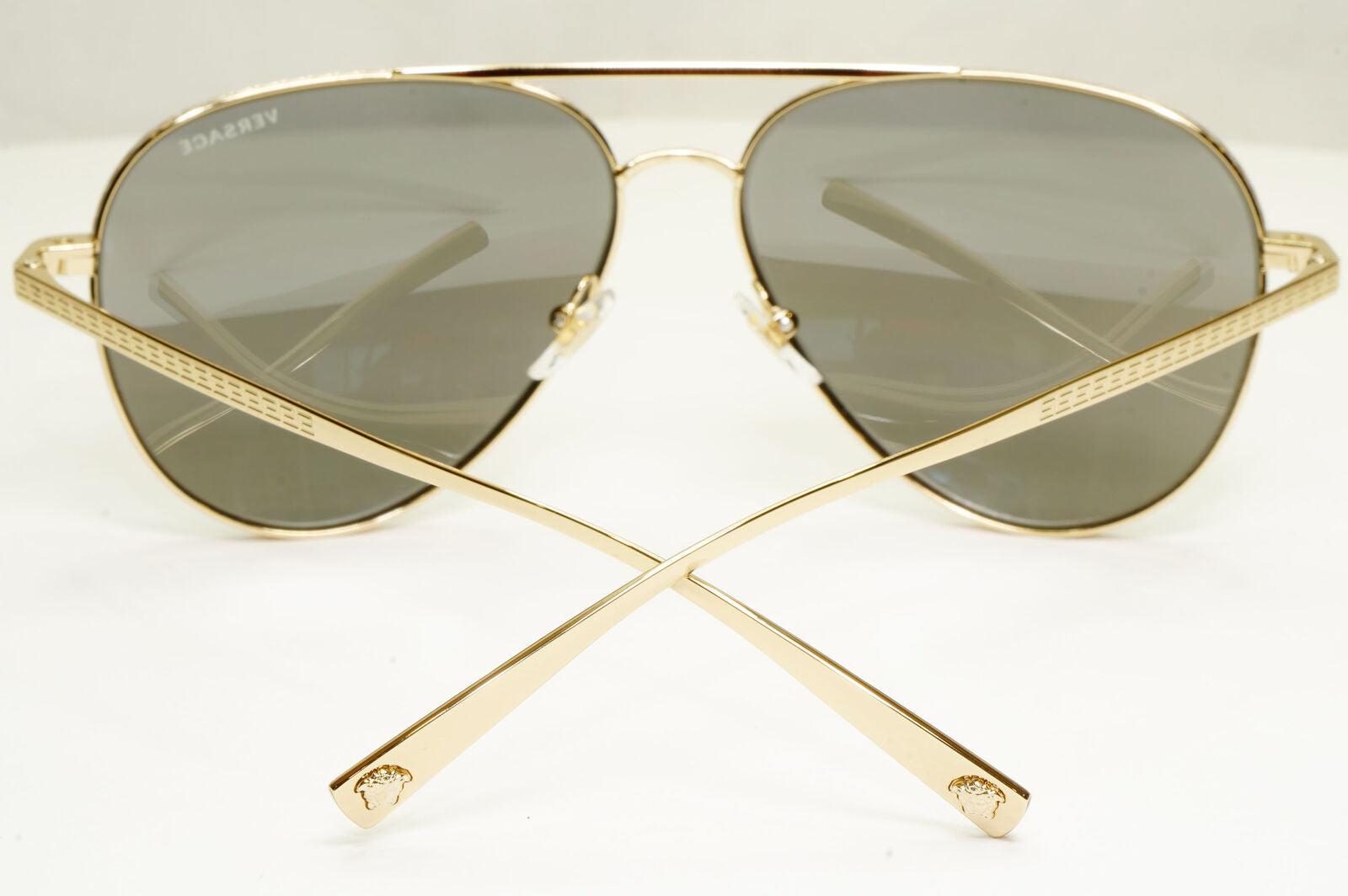Authentic Versace Mens Gold Pilot Metal Sunglasses Silver Mirror 2217 1252/6G