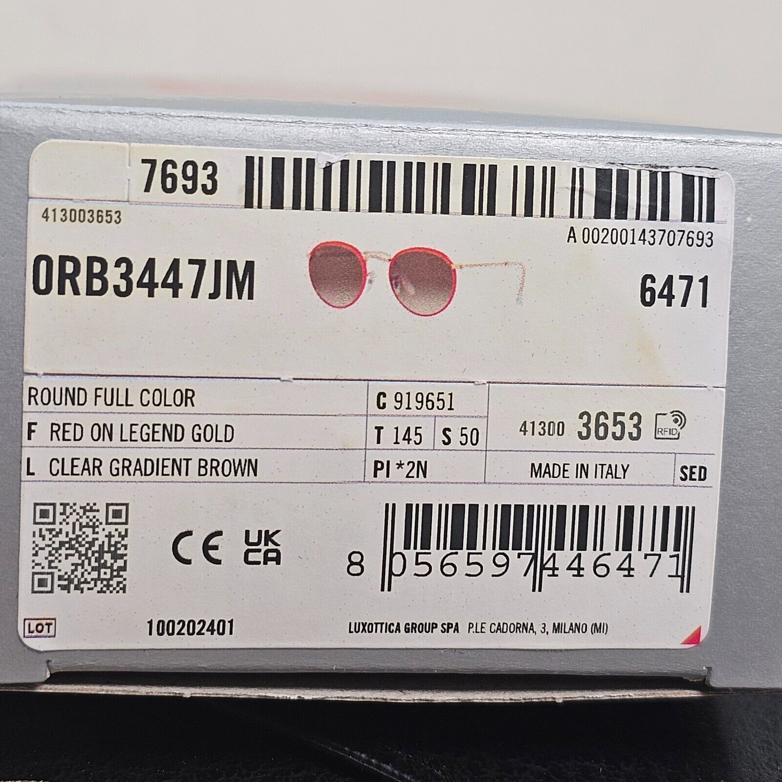 Ray-Ban Sunglasses Round Full Color Red Gold Brown Gradient RB 3447-J-M  9196/51