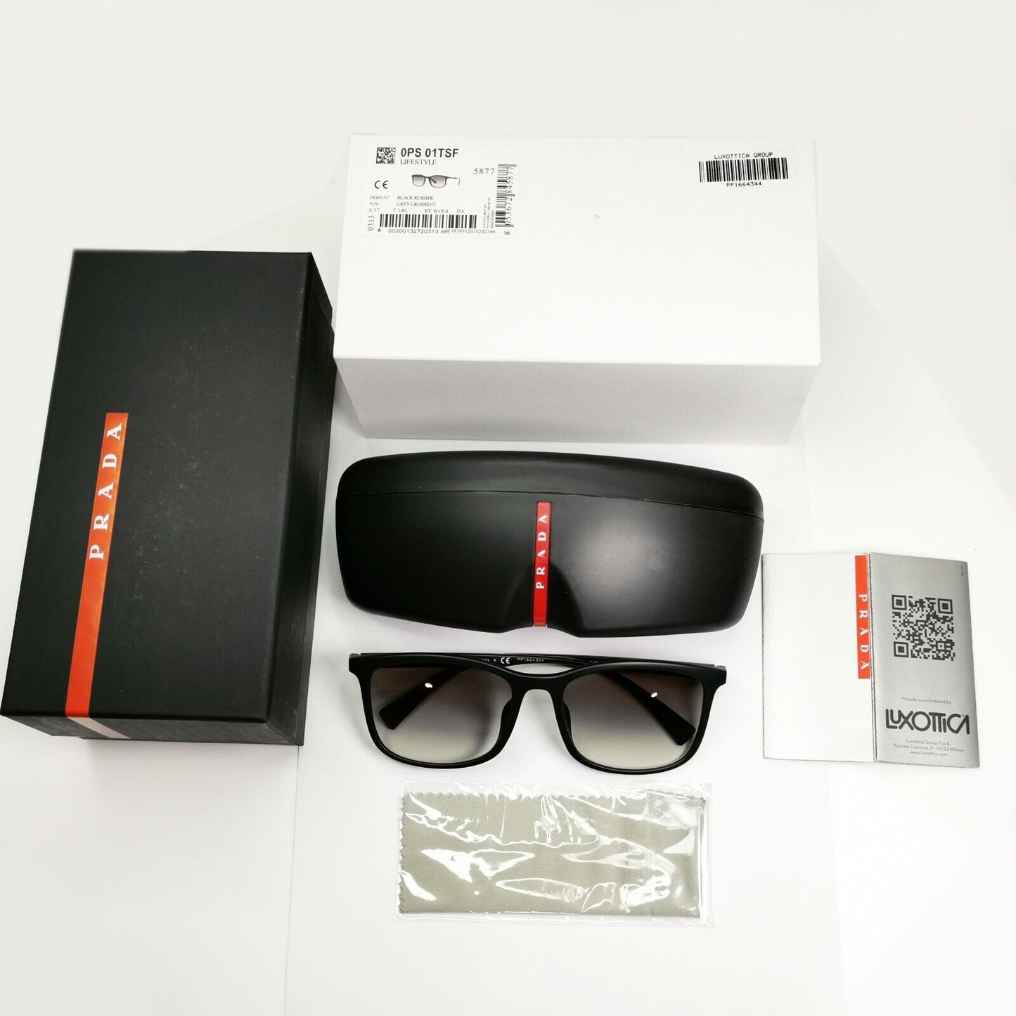 Prada Black Sunglasses Square Grey Gradient Lightweight PS01TS SPS 01T F DG0-0A7