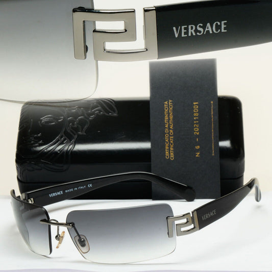 Versace Sunglasses 2004 Vintage Rimless Black Grey MOD 2017 1001/8G 120125