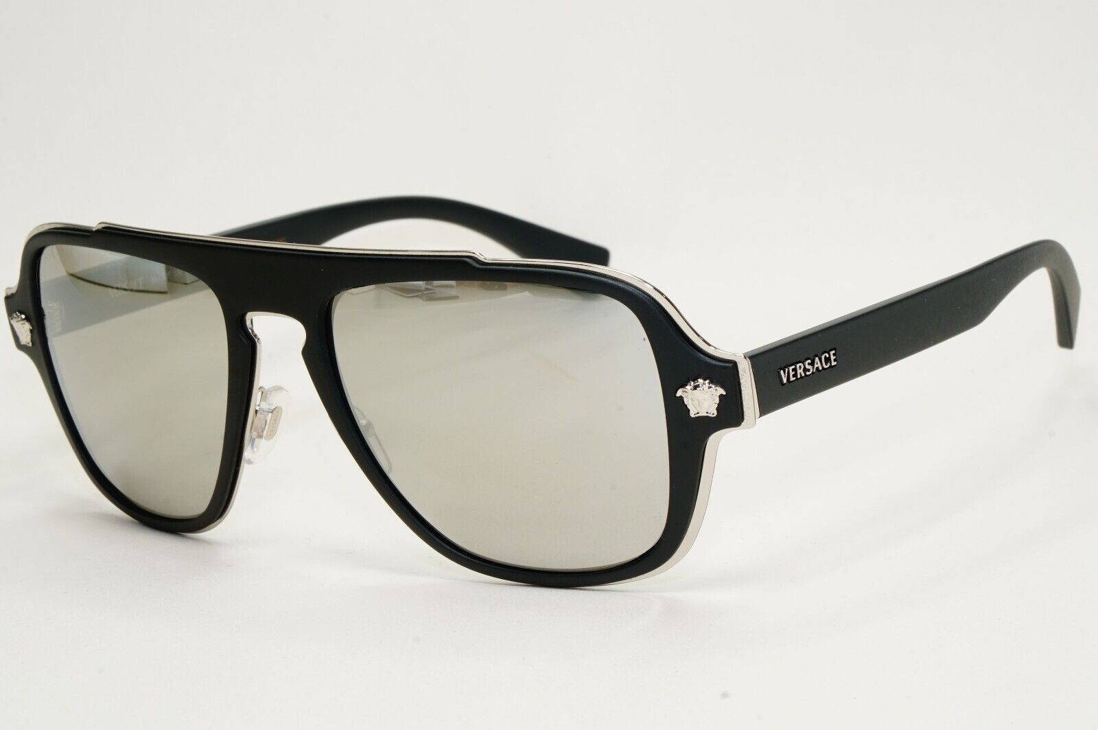 Versace Sunglasses Black Silver Medusa Mirror Square Matte MOD VE 2199 1000/6G