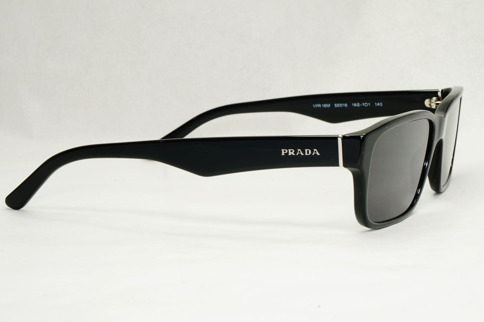 Prada Sunglasses Black Rectangle Glossy Fashion PR16MV VPR 16M 1AB-1O1 55mm