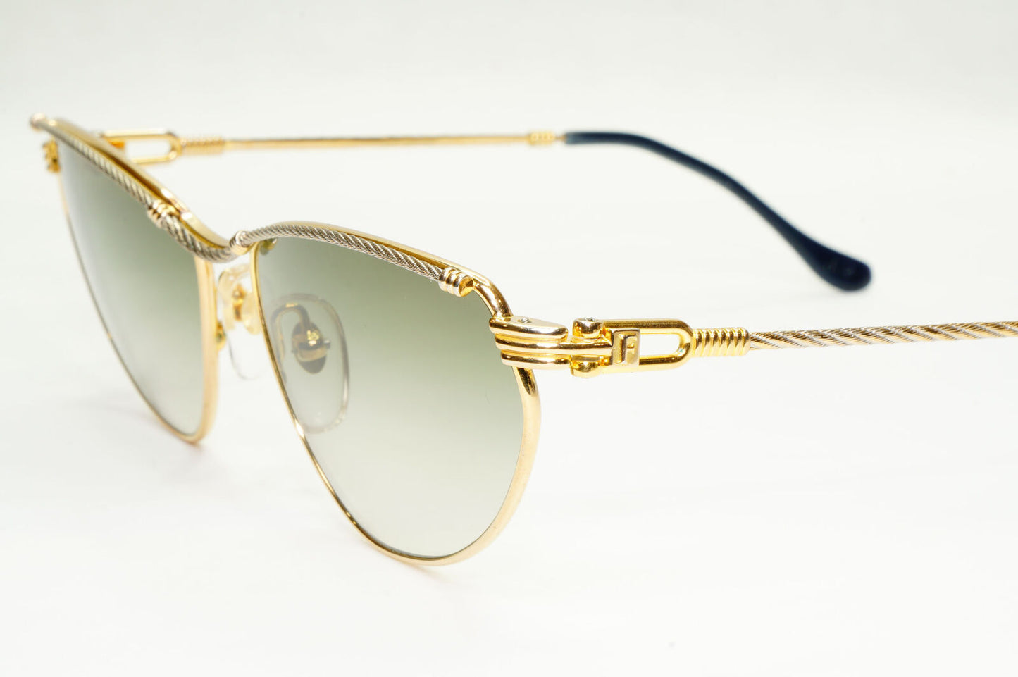 Fred 1990s Cable Twist Gold Sunglasses Vintage Alize France 57-16 Unisex 310323