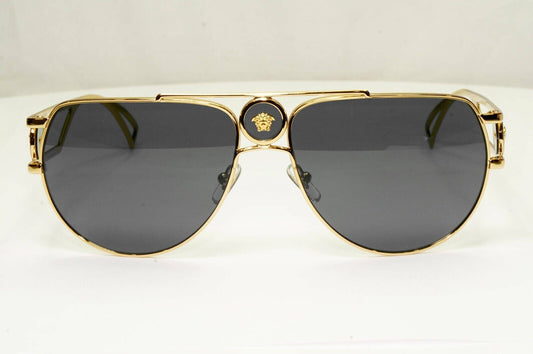 Versace Sunglasses Gold Grey Metal Medusa Pilot Navigator MOD VE 2225 1002/87