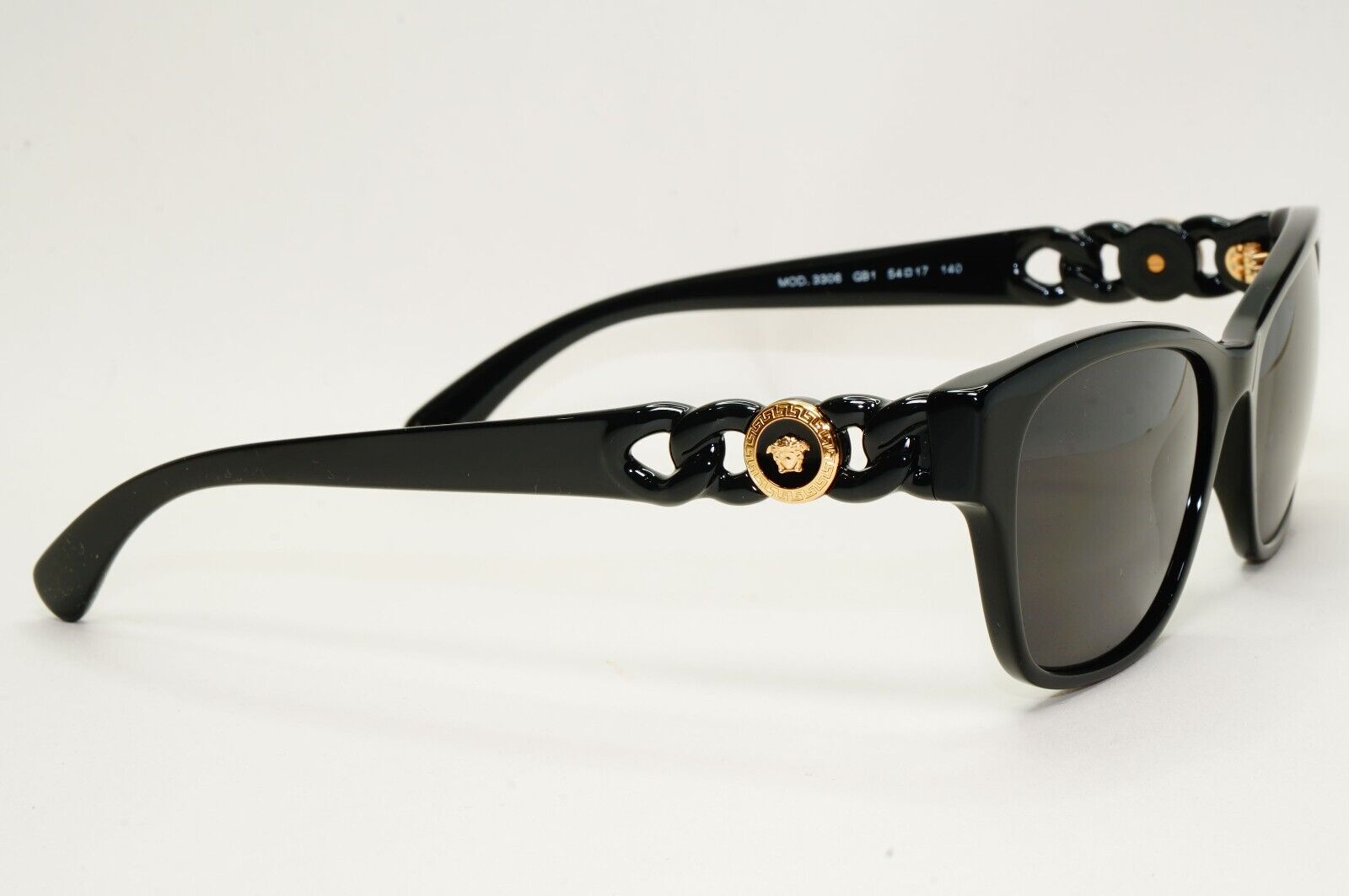 Versace Sunglasses Black Gold Medusa Chain Square Glossy MOD VE 3306 GB1 54mm