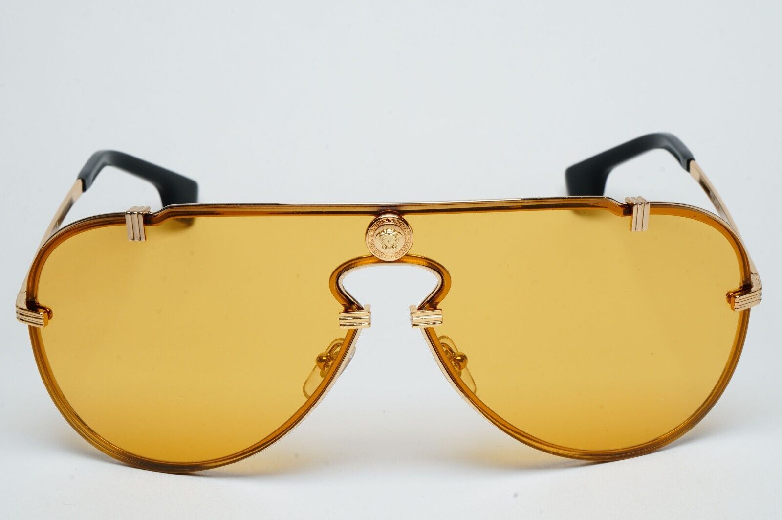 Versace Sunglasses Gold Yellow Pilot Shield Medusa Visor MOD VE 2243 1002/85