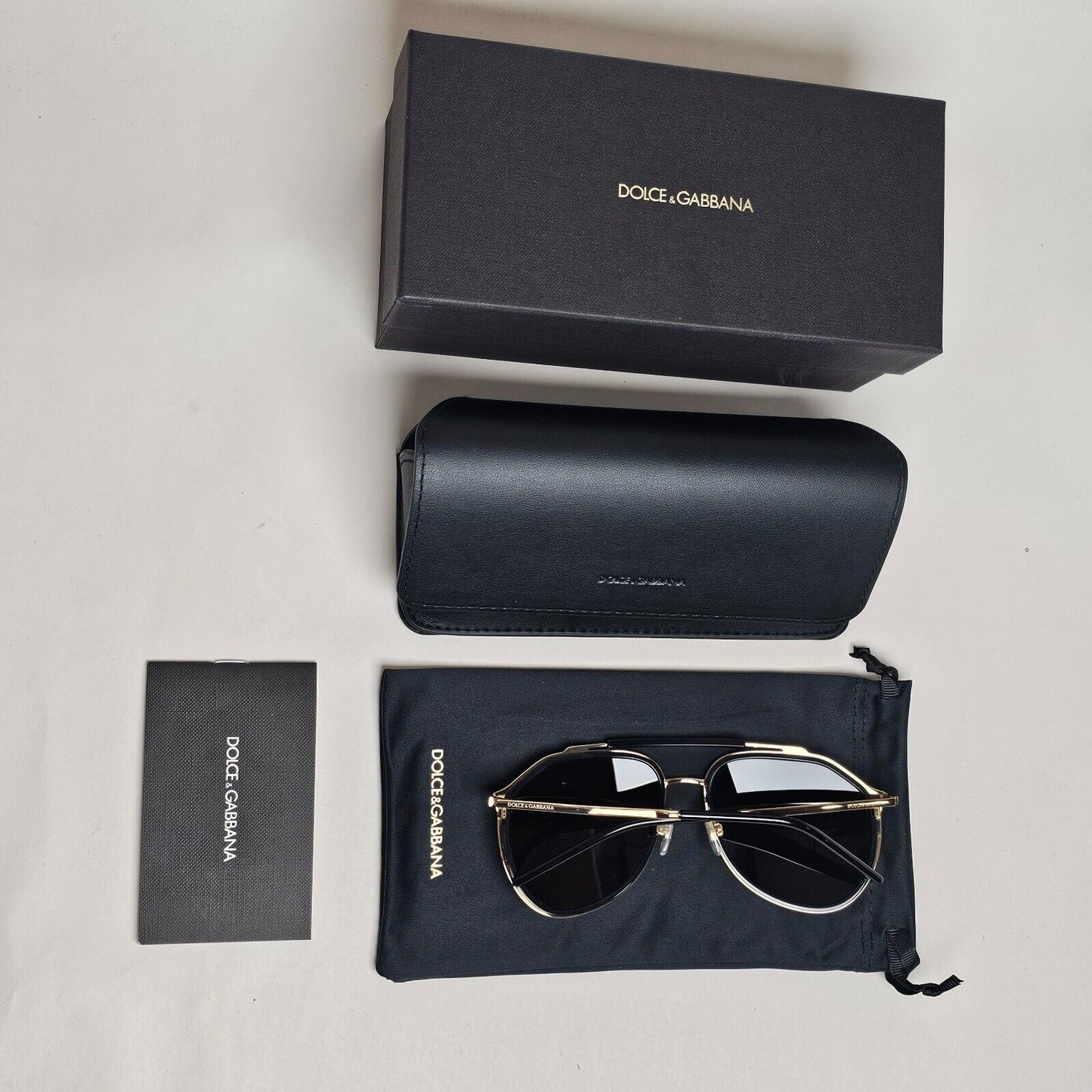 Dolce & Gabbana Sunglasses Black Gold Pilot Brow Bar D&G DG 2277 02/87 57mm
