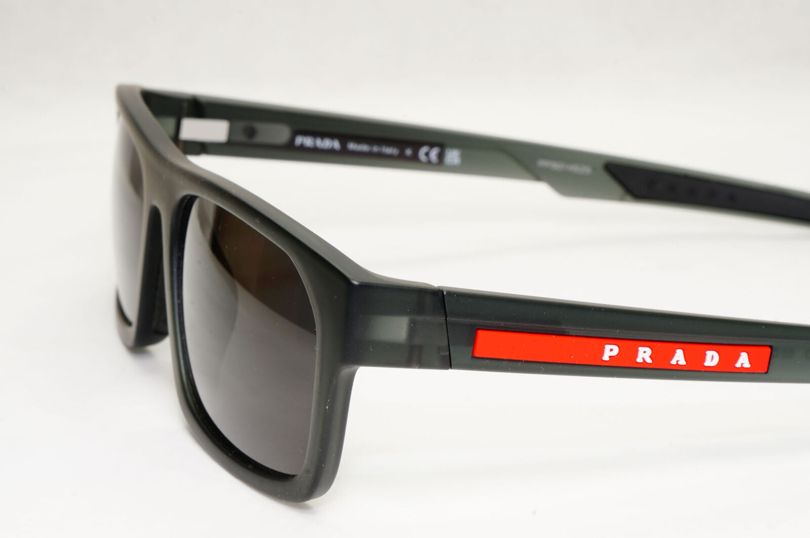 Prada Sunglasses Black Transparent Square Red Stripe PS08OV VPS 08O 13C-1O1 55mm