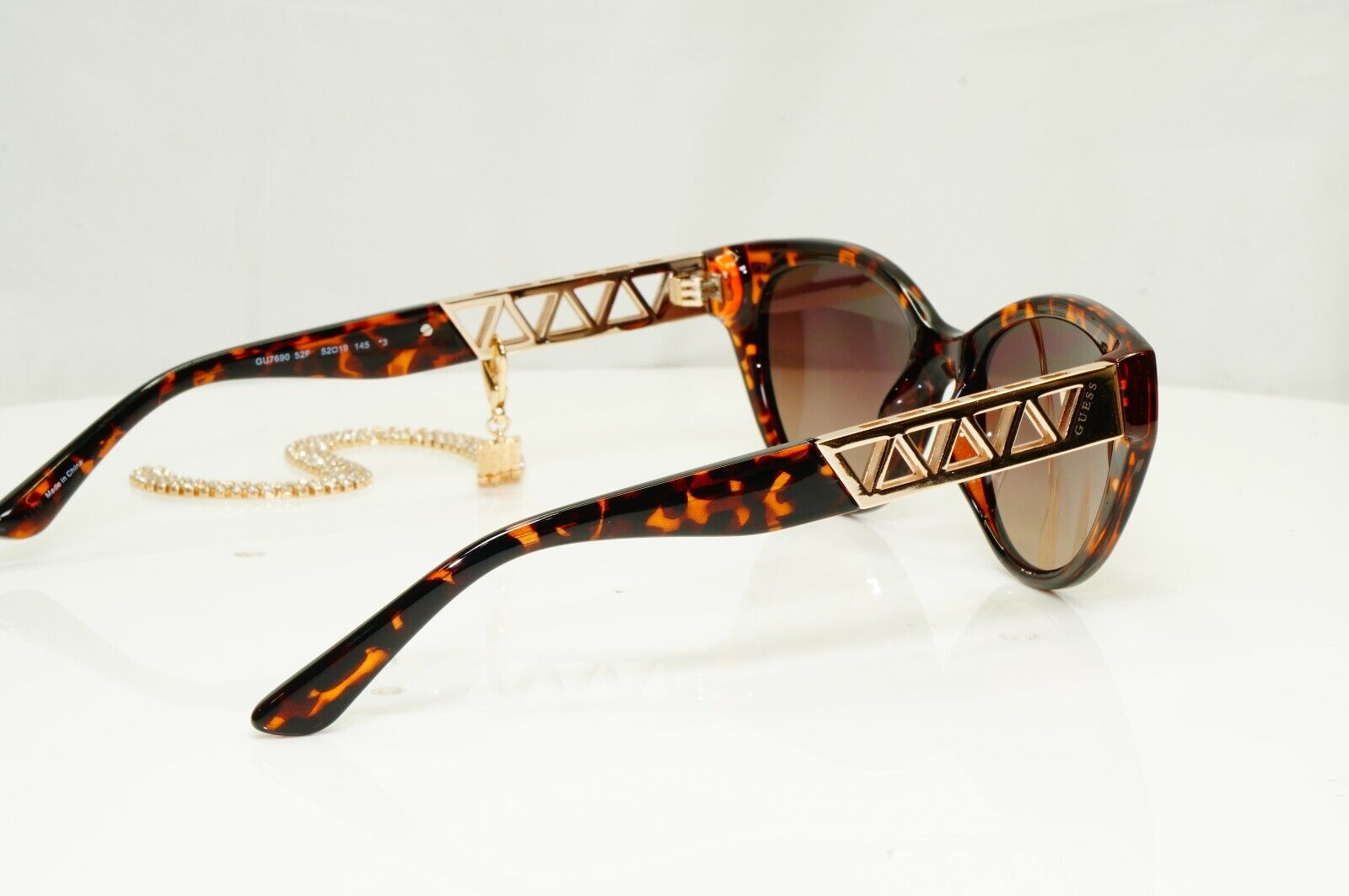 Authentic GUESS Womens Sunglasses Brown Gold Crystal Diamante Chain GU 7690 52F