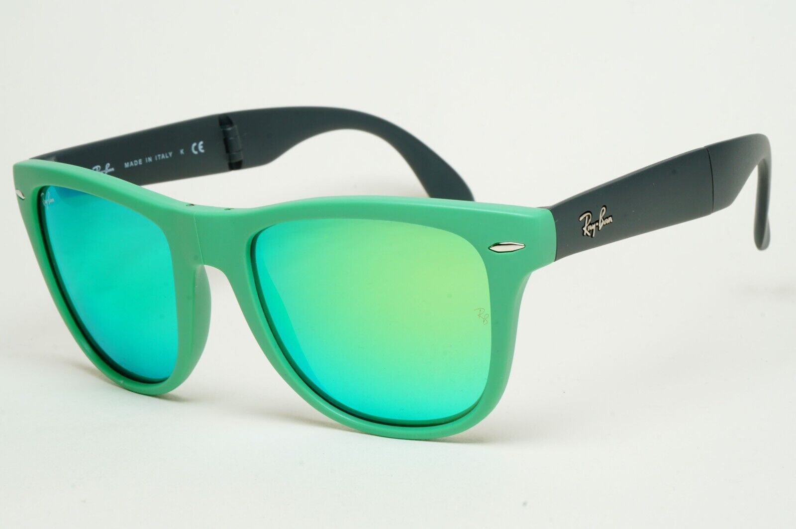 Ray-Ban Sunglasses Folding Wayfarer Green Mirror Black RB 4105 6021/19 54mm