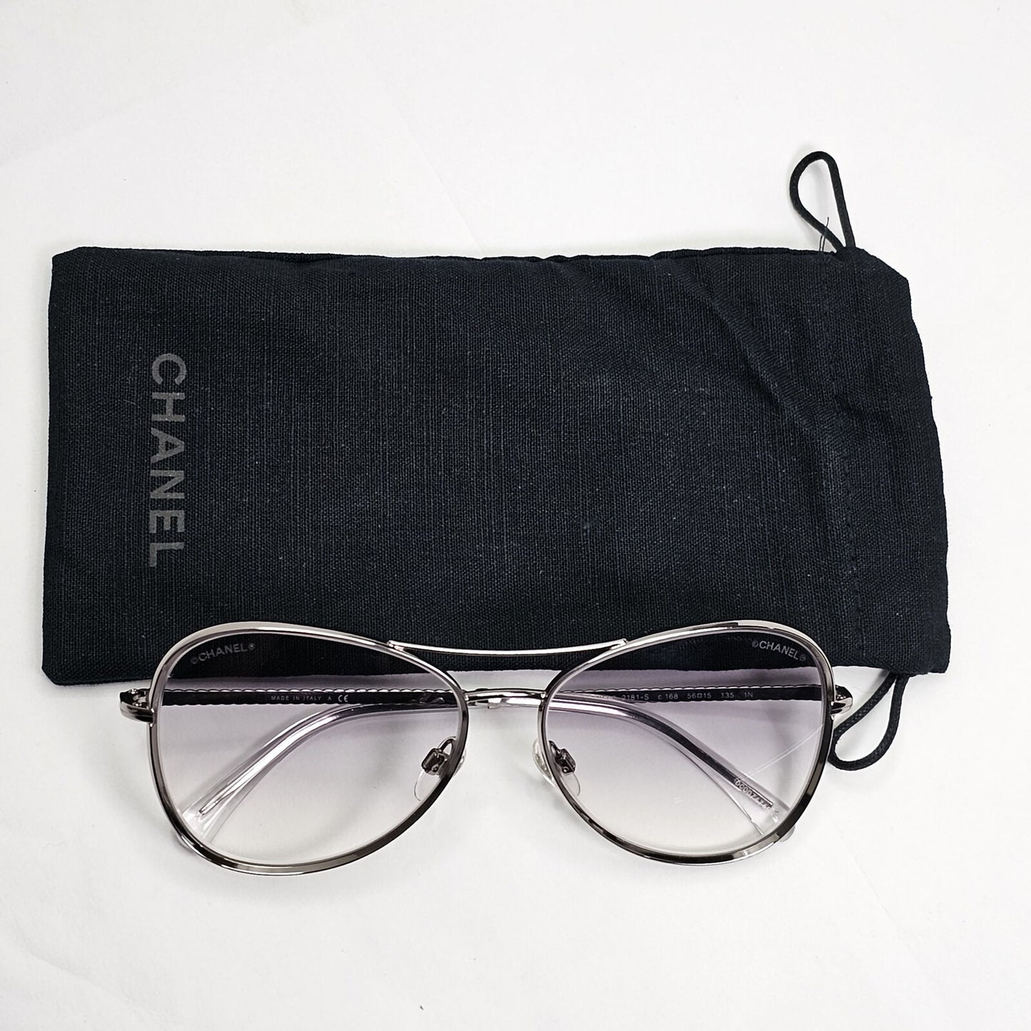 Chanel Sunglasses Silver Grey Gradient Metal Chain 2181-S c.168 56mm Cat 1