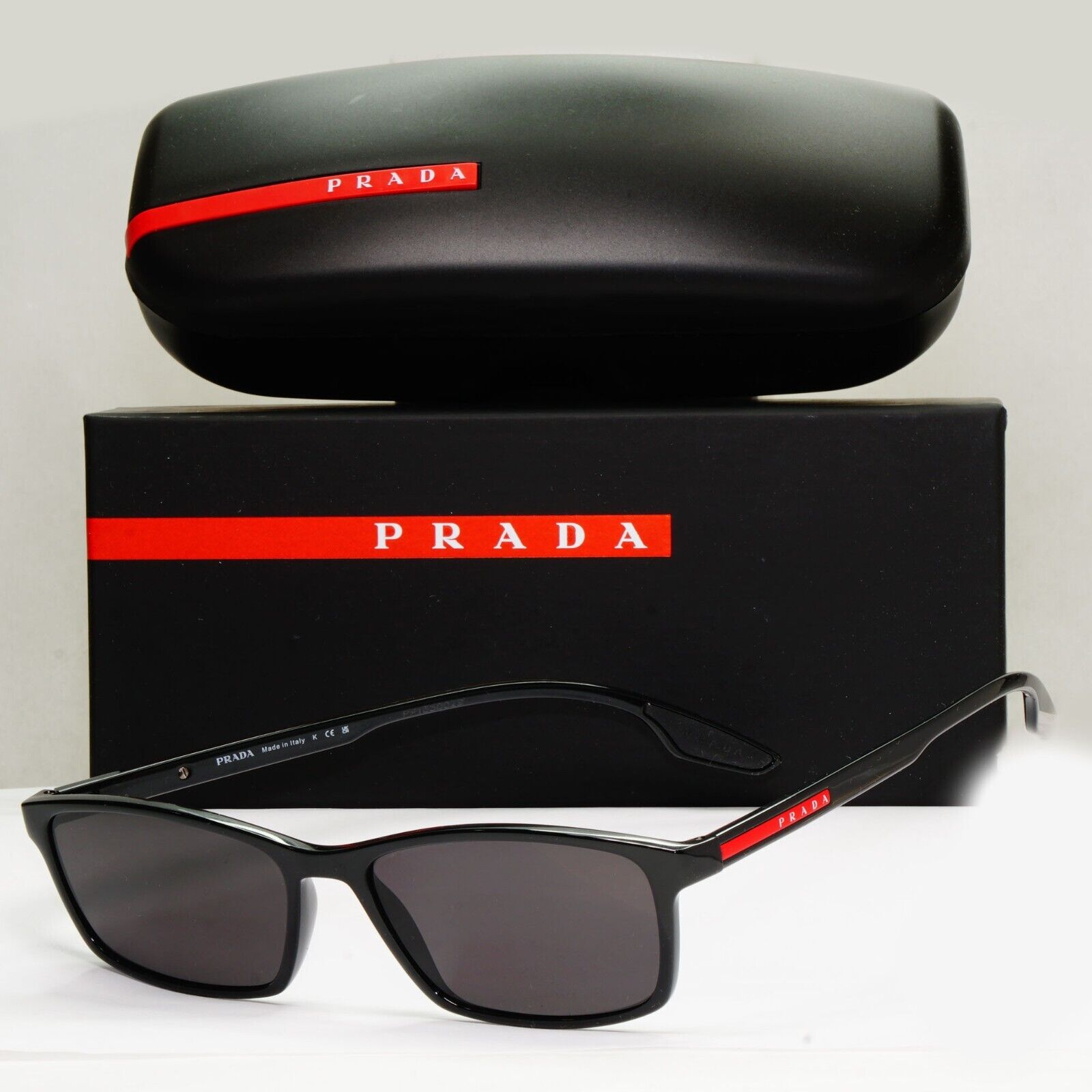 Prada Sunglasses Black Rectangle Square Glossy PS04MV VPS 04M 1AB-1O1 54mm