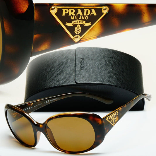 Prada Sunglasses 2010 Triangle Polarised Vintage Brown SPR 27L 2AU-5Y1 220125