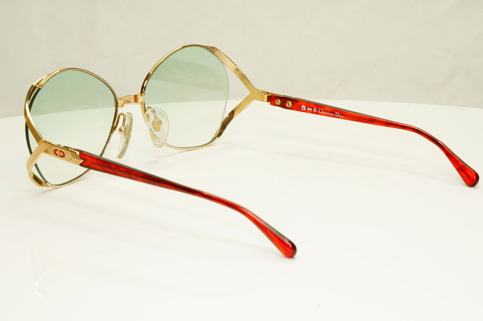 Dior 1990s Gold Sunglasses Austria Red Green Vintage Square Womens 2692 43