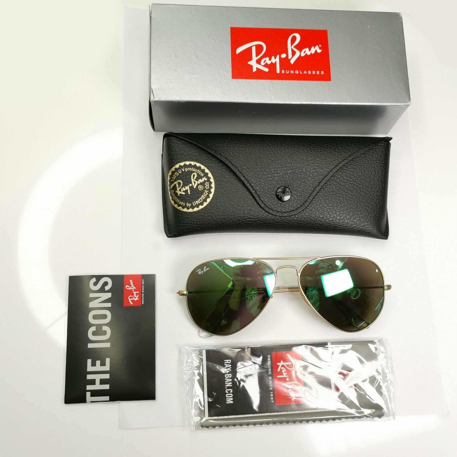 Ray-Ban Sunglasses Aviator Green Mirror Matte Gold Flash RB 3025 112/19 58mm