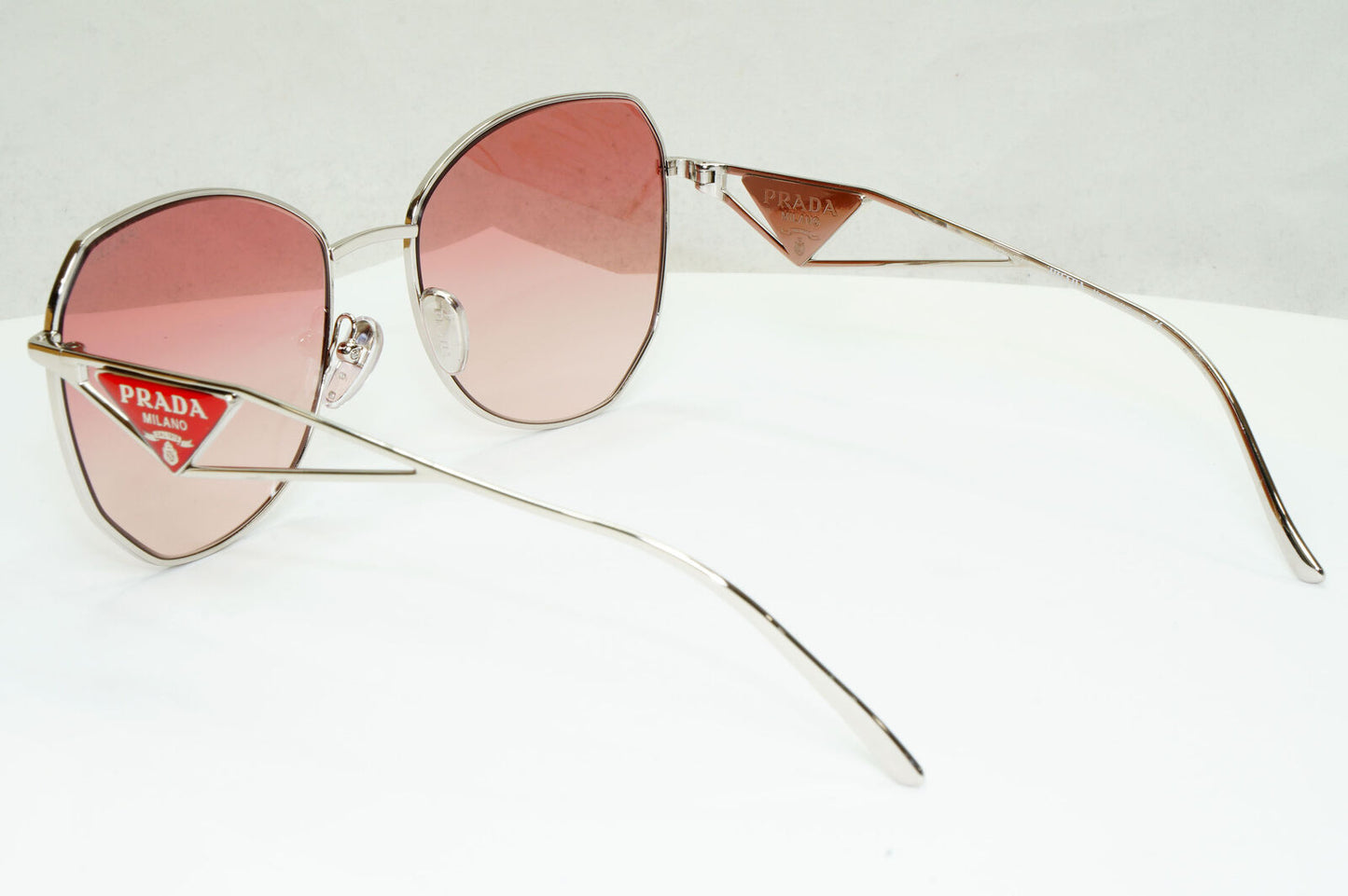 Prada Triangle Logo Sunglasses Silver Pale Red PR57YS SPR 57Y 1BC-09Q 290323