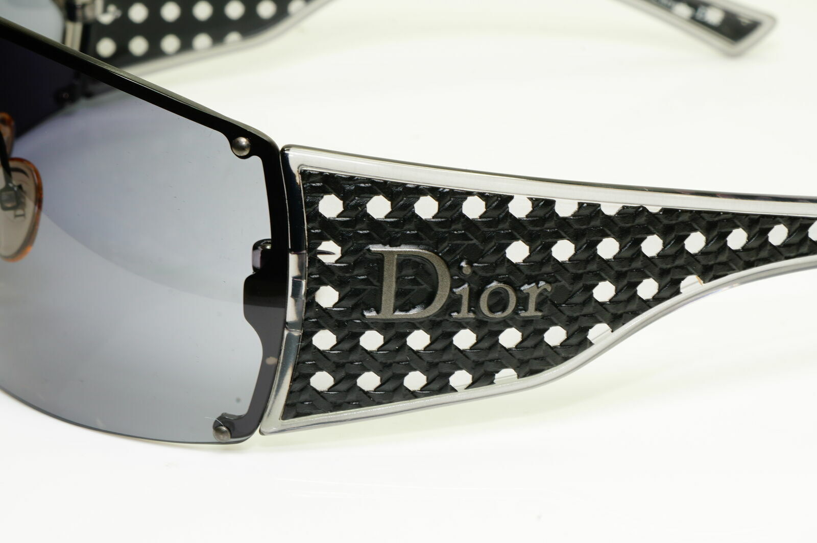 Dior Quadrille Black Large Sunglasses Womens Square Black Mesh Grey F QHOAP