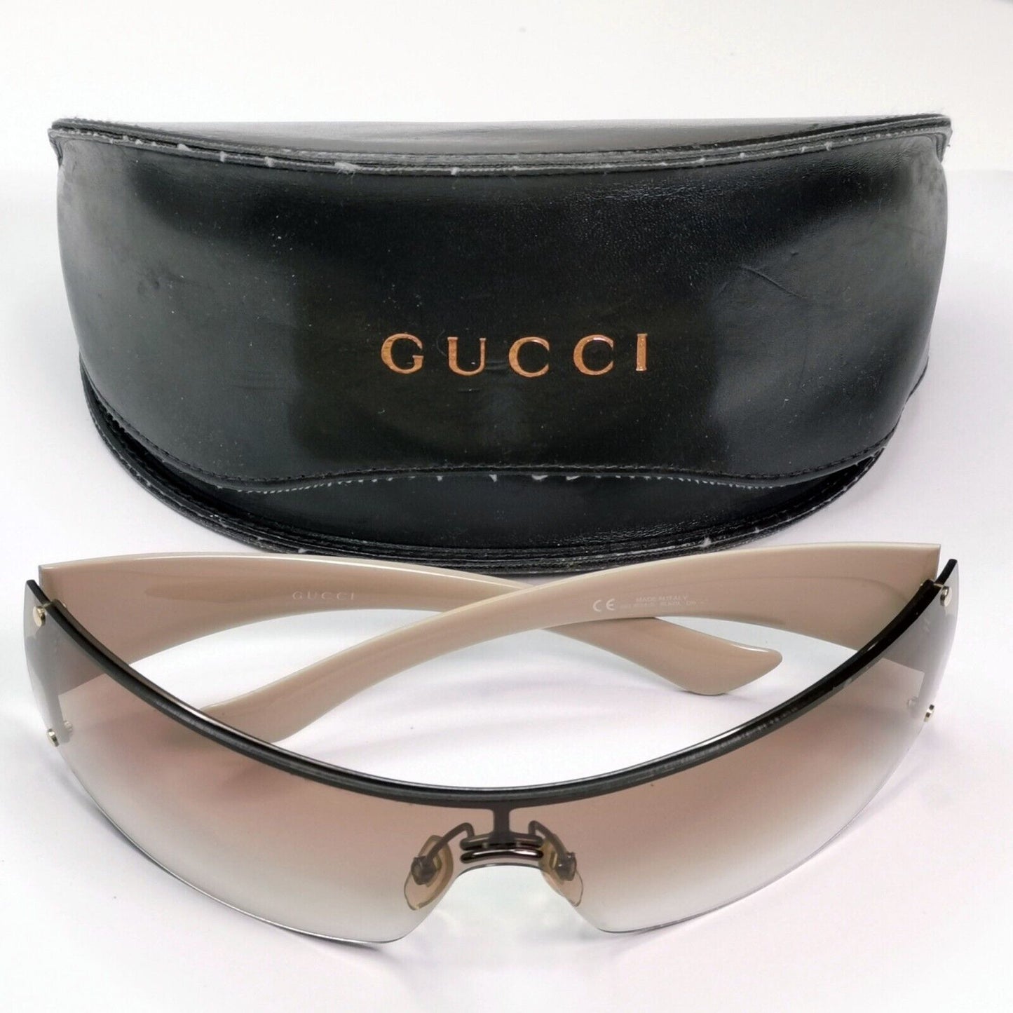 Gucci Sunglasses 2005 Vintage Monogram Shield Beige Wrap GG 1824/S BLKDL 261024