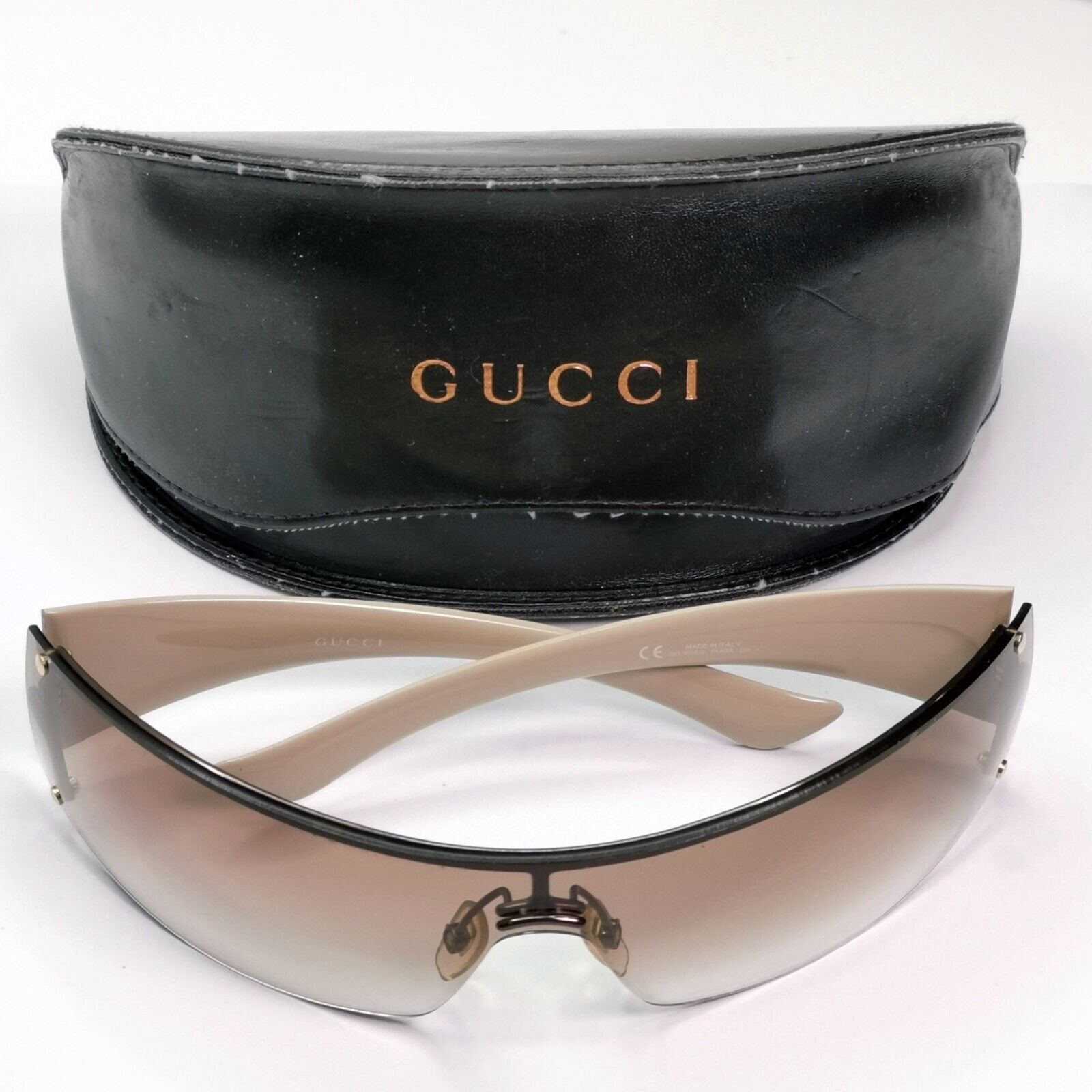 Gucci Sunglasses 2005 Vintage Monogram Shield Beige Wrap GG 1824/S BLKDL 261024