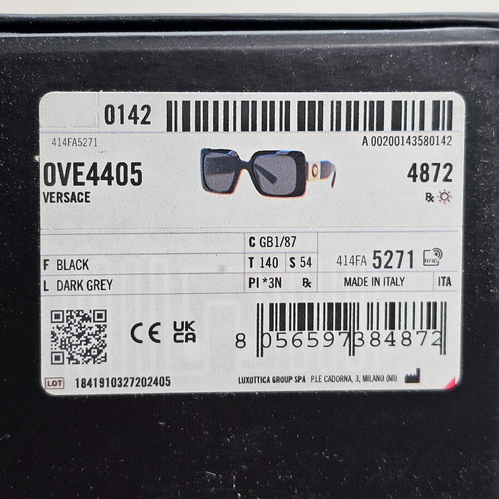 Versace Sunglasses Black Square Oversized Gold Medusa MOD VE 4405 GB1/87 54mm