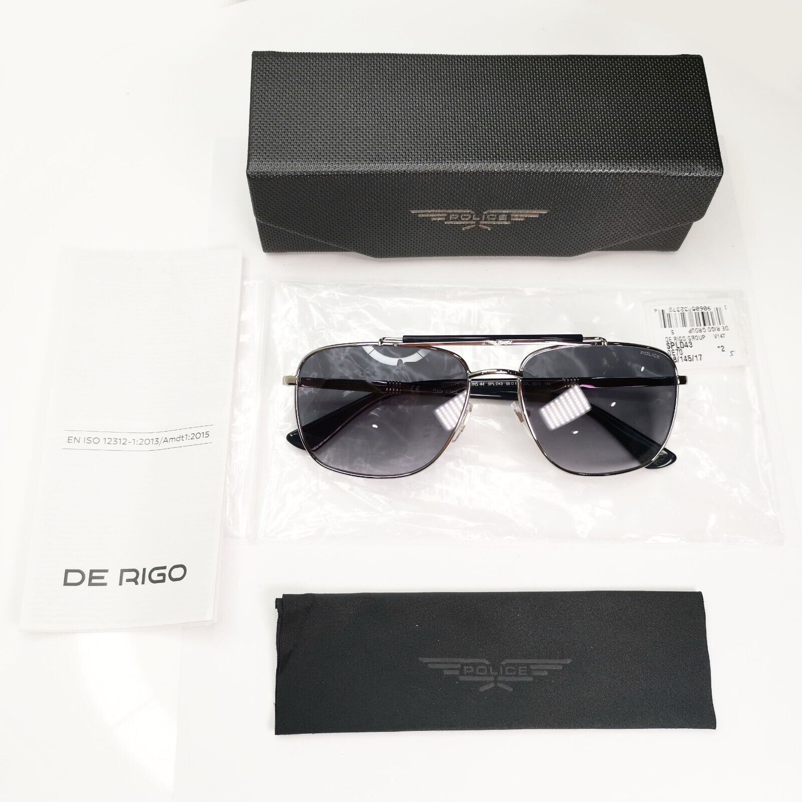 Police Grey Blue Sunglasses Pilot Brow Bar Origins 44 SPL D43 COL 0E70 58mm