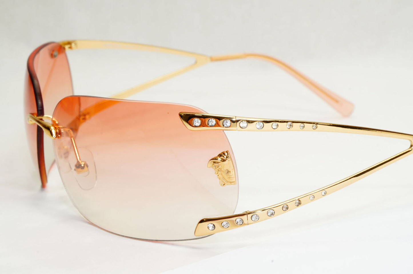 Versace Sunglasses 2004 Vintage Rimless Gold Medusa Crystal N86-H N30/536 270124