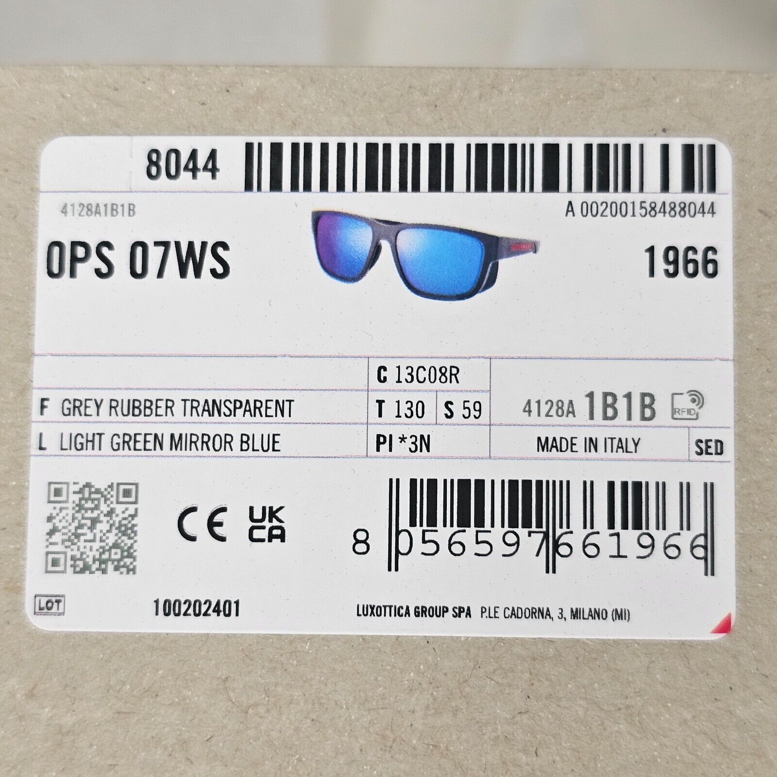 Prada Sunglasses Blue Mirror Grey Rubber Side Shields PS07WS SPS 07W 13C-08R