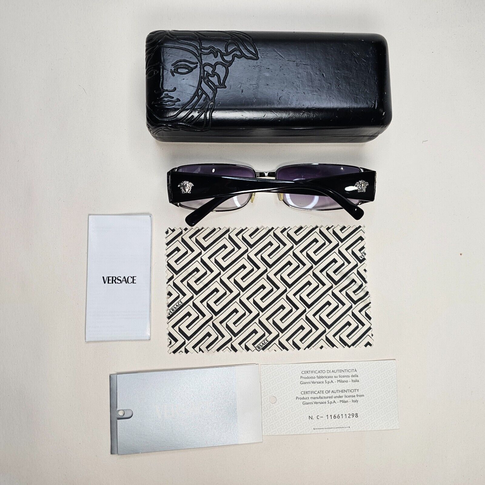 Versace Sunglasses 2003 Vintage Rectangle Black Gunmetal MOD 2021 1001/11 210924