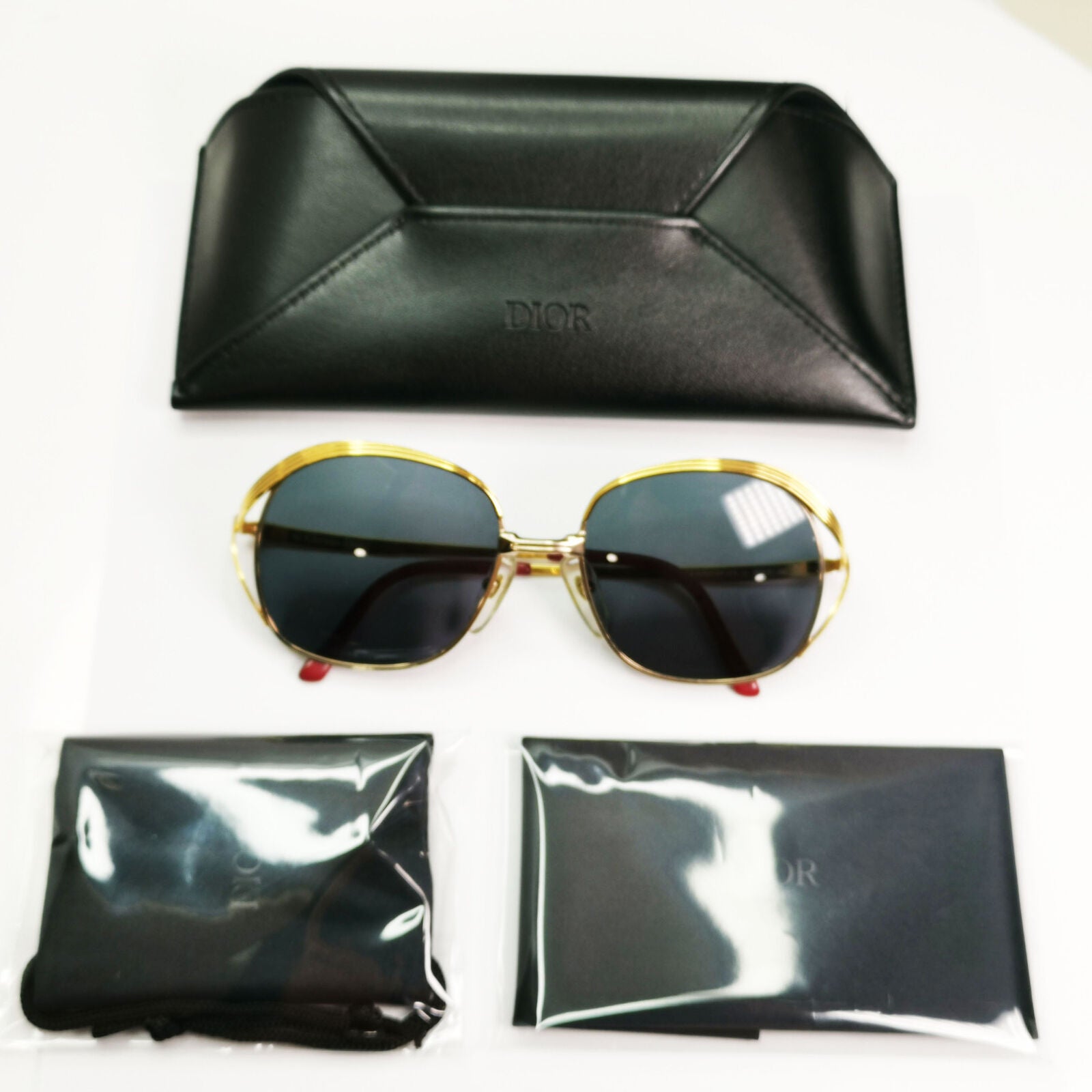 Dior Austria Gold Sunglasses Vintage 1990s Grey Green Metal Square 2474 44