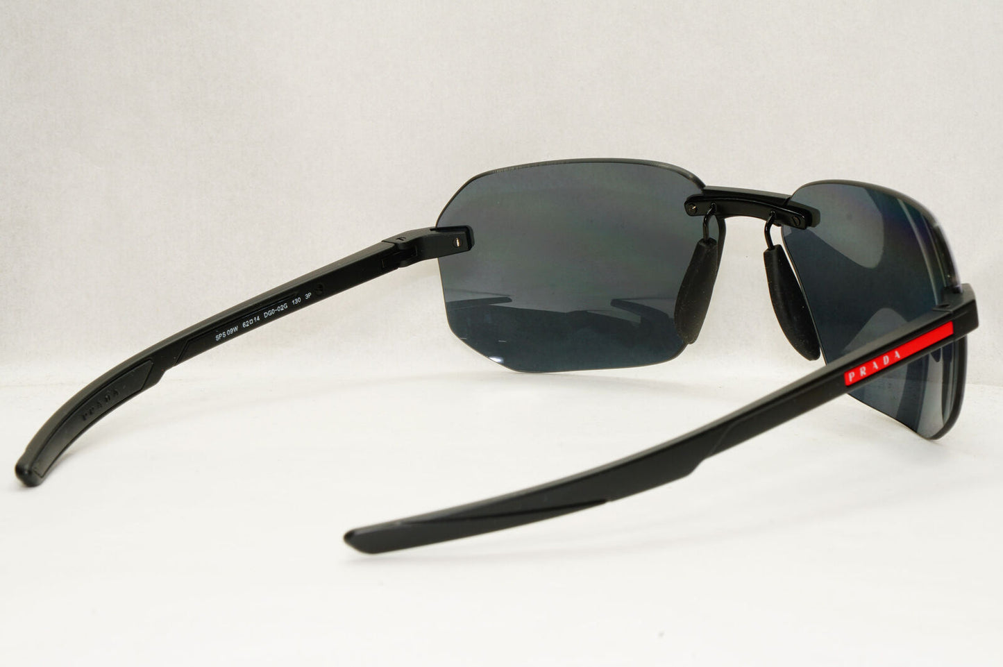 Prada Sunglasses Polarized Wrap Rimless Black PS09WS SPS 09W DG0-02G 62mm