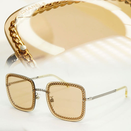 Chanel Sunglasses Chain Square Silver Light Brown Lens 4244 c.124/73 57mm