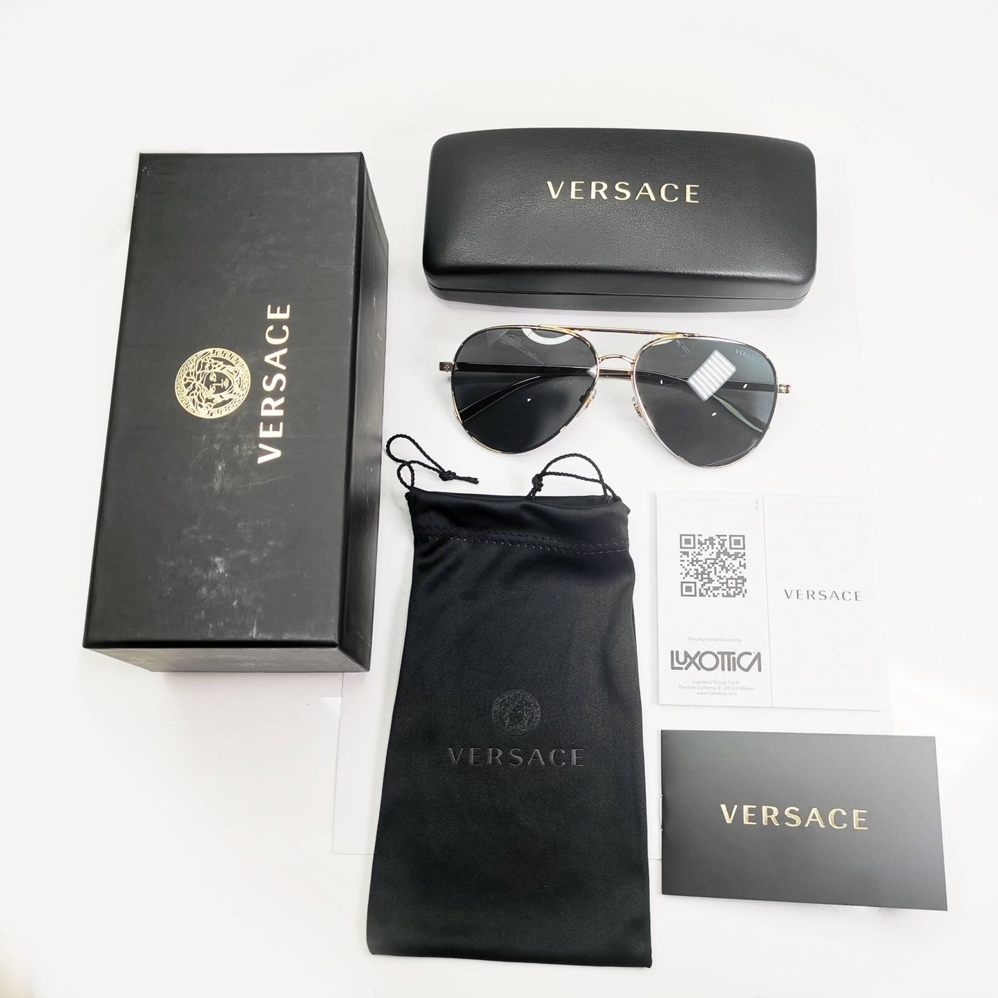 Versace Sunglasses Gold Pilot Metal Black Grey MOD VE 2217 1002/87 59mm