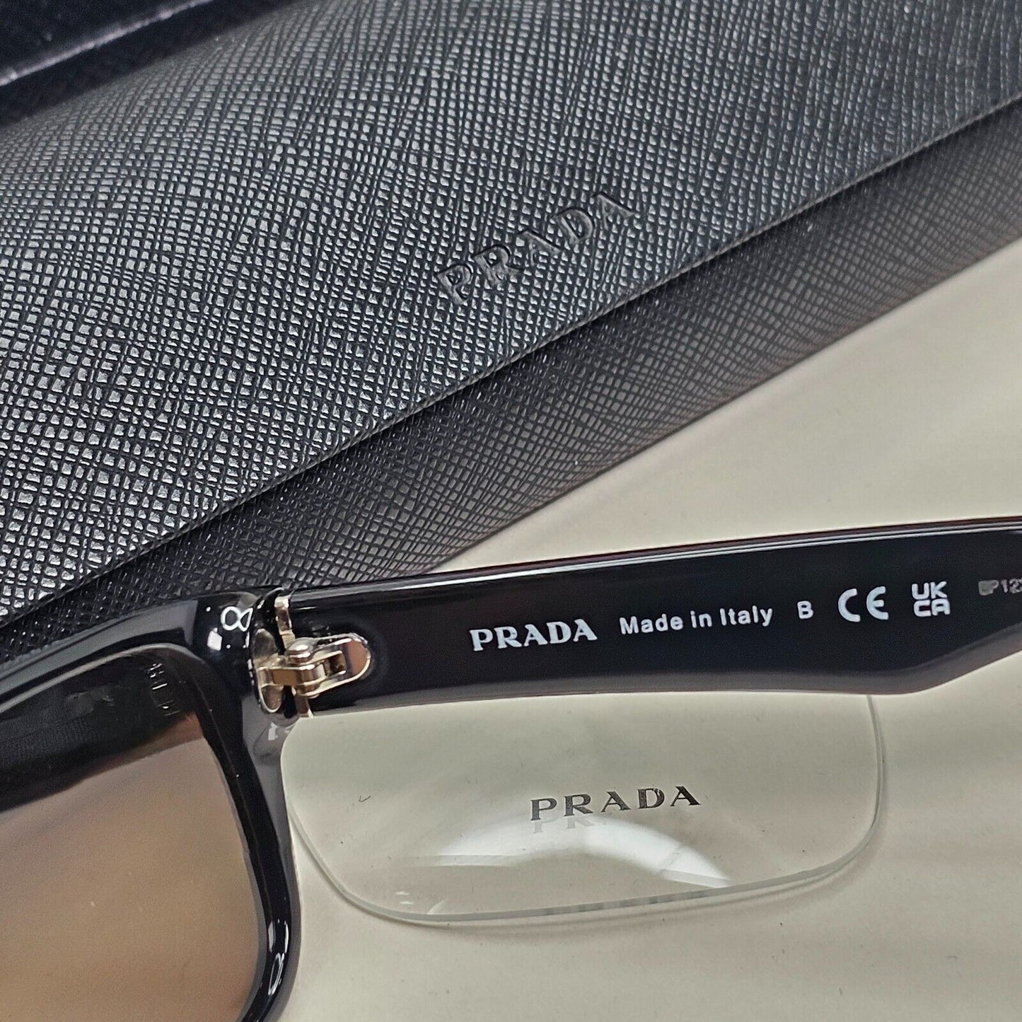 Prada Sunglasses Black Brown Glossy Rectangle Square PR16MV VPR 16M 1AB-1O1 53mm