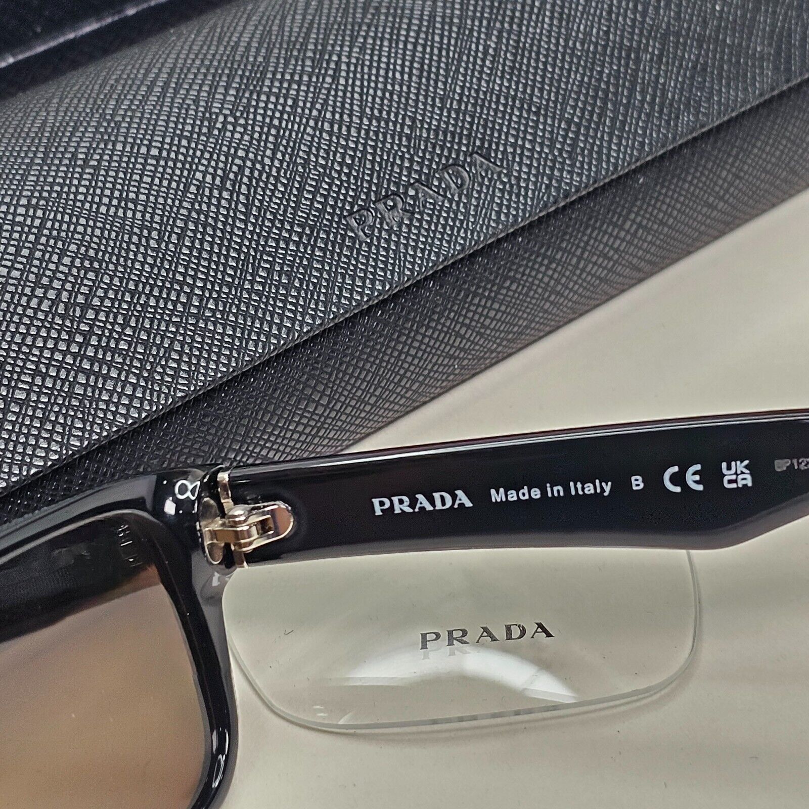 Prada Sunglasses Black Brown Glossy Rectangle Square PR16MV VPR 16M 1AB-1O1 53mm