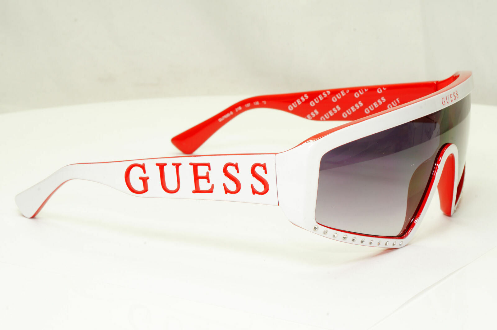 Guess Sunglasses Shield Visor Mens Womens  White Red Grey GU 7695-S 21B Blogger