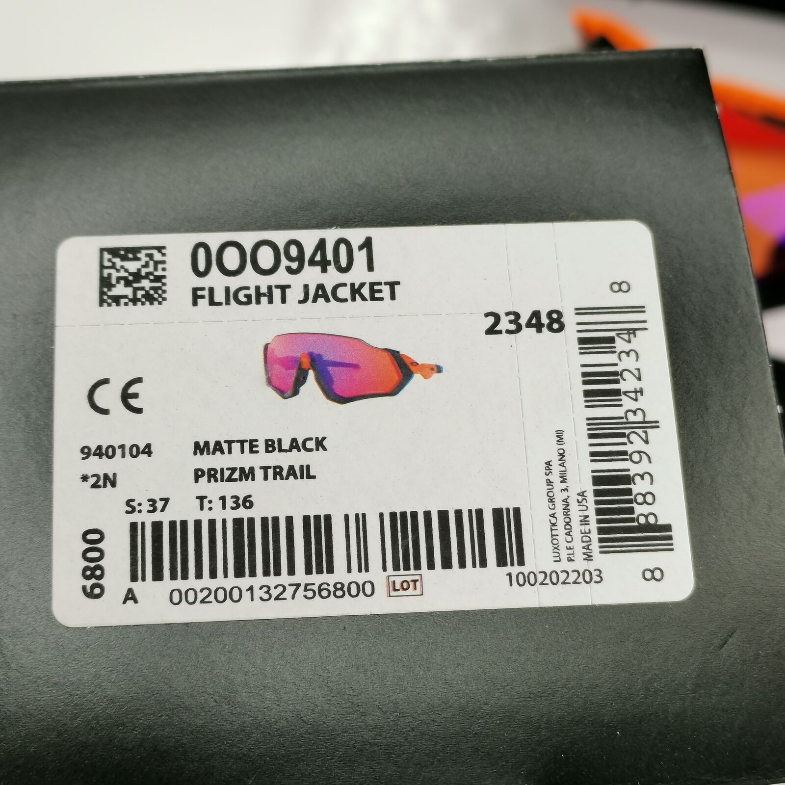 Oakley Flight Jacket Sunglasses Shield Black Orange Prizm Trail OO 9401 0437