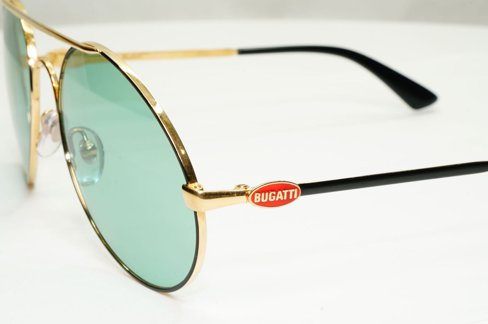 Bugatti 1980s France Sunglasses Vintage Pilot Gold Black Red Green Metal 261022
